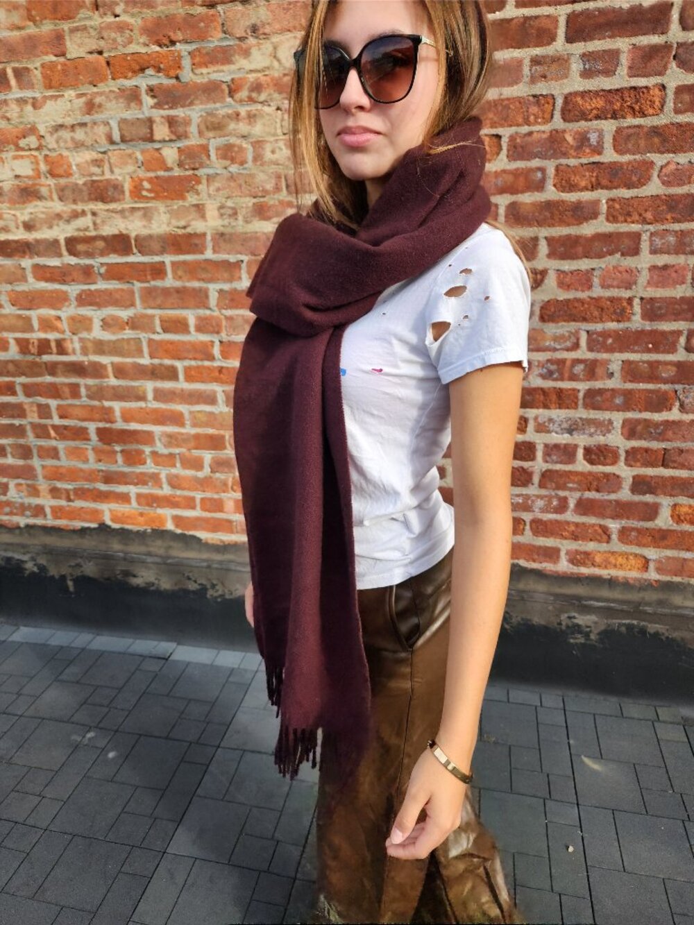 Acne Studios 100% Virgin Lambswool Fringed Scarf Burgundy Wine Italy Oversized
